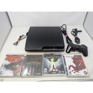 Sony PlayStation 3 PS3 Slim Console /4 Games 2 Controllers Tested